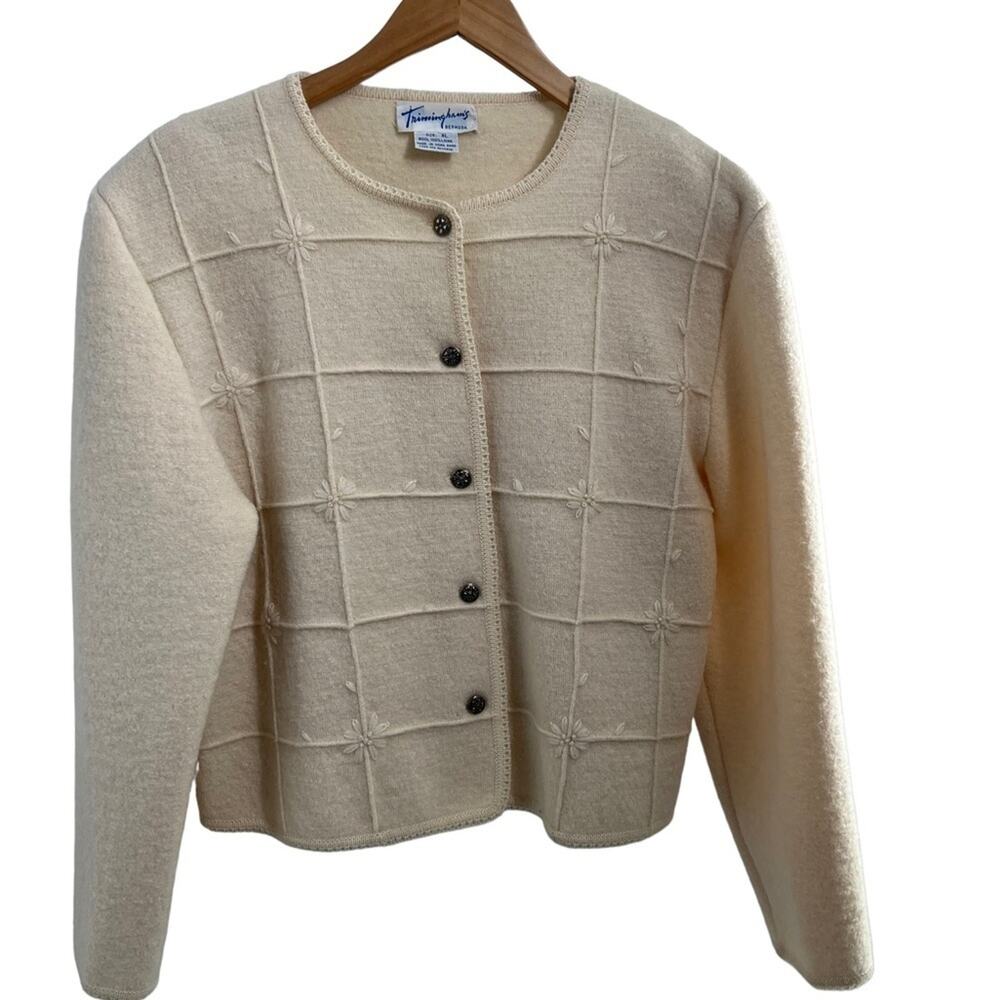 Vintage Trimingham's Of Bermuda  100% Wool Cream Cardigan/Jacket Large (Read)